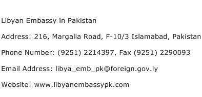 Libyan Embassy in Pakistan Address Contact Number