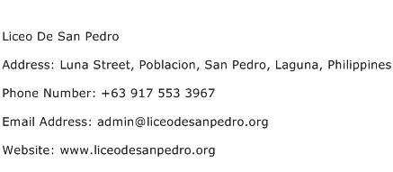 Liceo De San Pedro Address Contact Number