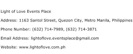Light of Love Events Place Address Contact Number
