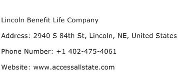 Lincoln Benefit Life Company Address Contact Number