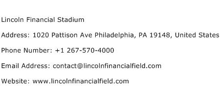 Lincoln Financial Stadium Address Contact Number