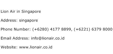 Lion Air in Singapore Address Contact Number