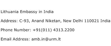 Lithuania Embassy in India Address Contact Number