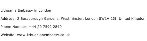 Lithuania Embassy in London Address Contact Number