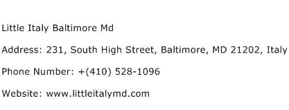 Little Italy Baltimore Md Address Contact Number