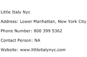 Little Italy Nyc Address Contact Number
