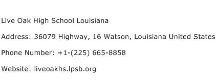 Live Oak High School Louisiana Address Contact Number