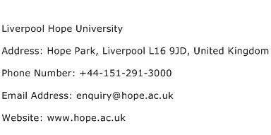 Liverpool Hope University Address Contact Number