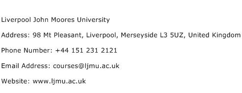 Liverpool John Moores University Address Contact Number