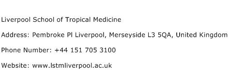 Liverpool School of Tropical Medicine Address Contact Number