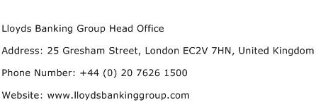 Lloyds Banking Group Head Office Address Contact Number