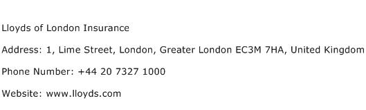 Lloyds of London Insurance Address Contact Number