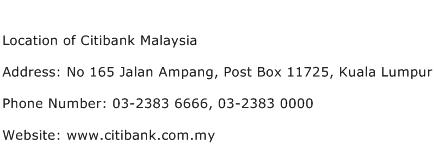 Location of Citibank Malaysia Address, Contact Number of ...