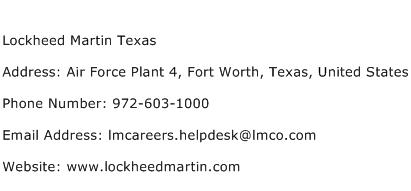 Lockheed Martin Texas Address Contact Number