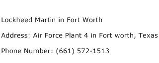 Lockheed Martin in Fort Worth Address Contact Number