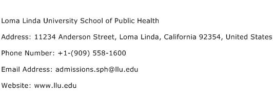 Loma Linda University School of Public Health Address Contact Number