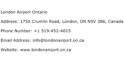 London Airport Ontario Address Contact Number