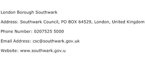 London Borough Southwark Address Contact Number
