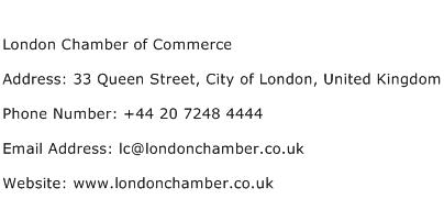 London Chamber of Commerce Address Contact Number