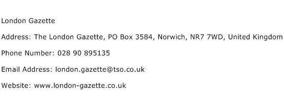 London Gazette Address Contact Number