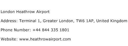 London Heathrow Airport Address Contact Number