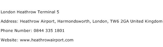 London Heathrow Terminal 5 Address Contact Number