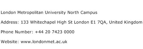 London Metropolitan University North Campus Address Contact Number