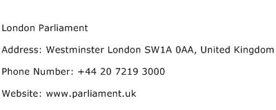 London Parliament Address Contact Number