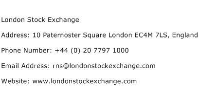 London Stock Exchange Address Contact Number