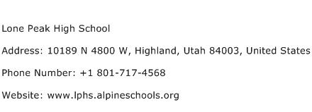 Lone Peak High School Address Contact Number