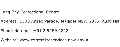 Long Bay Correctional Centre Address Contact Number