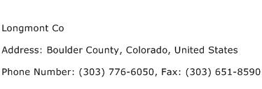 Longmont Co Address Contact Number