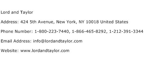 Lord and Taylor Address Contact Number
