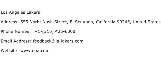 Los Angeles Lakers Address Contact Number