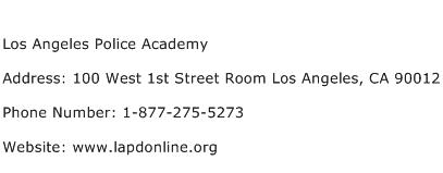 Los Angeles Police Academy Address Contact Number
