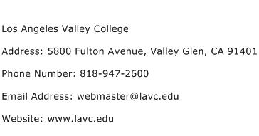 Los Angeles Valley College Address Contact Number