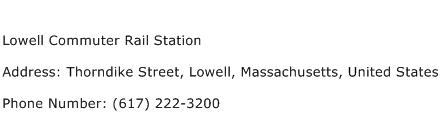 Lowell Commuter Rail Station Address Contact Number