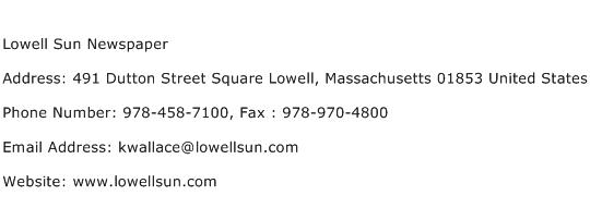 Lowell Sun Newspaper Address Contact Number