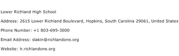Lower Richland High School Address Contact Number