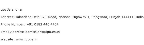 Lpu Jalandhar Address Contact Number