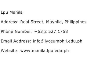 Lpu Manila Address Contact Number