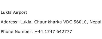 Lukla Airport Address Contact Number