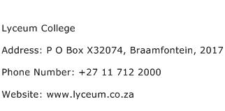 Lyceum College Address Contact Number