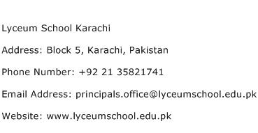 Lyceum School Karachi Address Contact Number