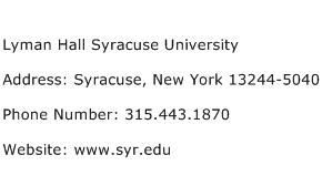 Lyman Hall Syracuse University Address Contact Number