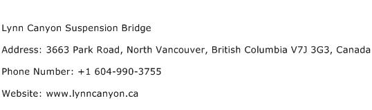 Lynn Canyon Suspension Bridge Address Contact Number