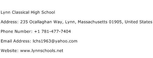 Lynn Classical High School Address Contact Number