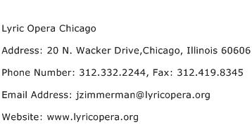 Lyric Opera Chicago Address Contact Number