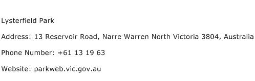 Lysterfield Park Address Contact Number