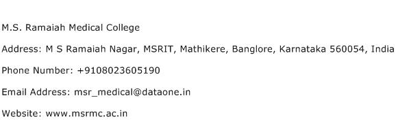 M.S. Ramaiah Medical College Address Contact Number